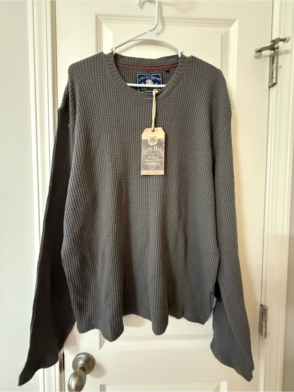 Live Oak Brand Men Waffle Knit Thermal Long Sleeve Shirt Charcoal Gray NWT XL